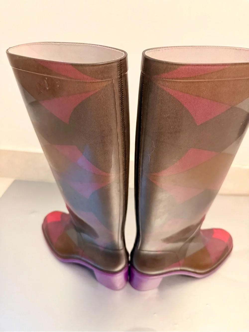 Emilio Pucci Purple Patterned Knee-High Rain Boots EU37 6.5-7 US